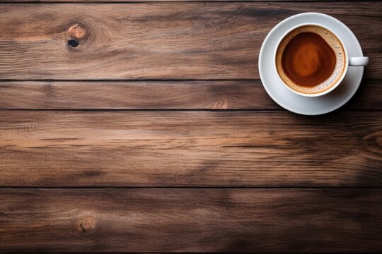 Hot Coffee on Rustic Wooden Table AI Generated