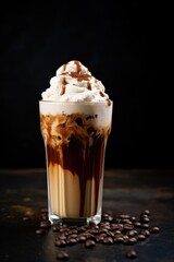 Refreshing Iced Mocha Frappe in Glass on Table Top AI Generated
