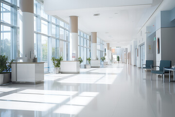 Fototapeta premium The decoration of the nursing staff's desks inside the new hospital building is beautiful and pleasing to the eye.