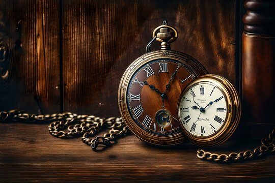 antique pocket watch on wood