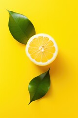 Overhead View of Lemon on Yellow Background AI Generated