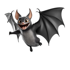 Fototapeta premium Happy bat cartoon flying on a white backdrop produced by AI