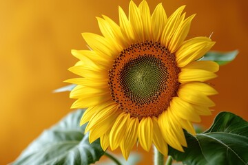 Fototapeta premium Bright sunflower on yellow background