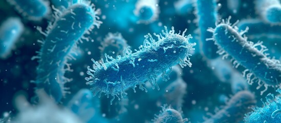 Obraz na płótnie Canvas Close Up 3D Microscopic View of Blue Bacteria