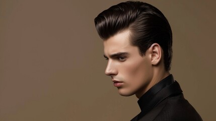 A man with a sleek and modern pompadour, capturing the essence of timeless charm.