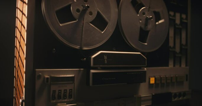 Vintage tape recorder in the blinking light