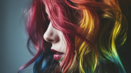 A woman with a vibrant and playful colorful hair dye, embracing a unique and expressive style.
