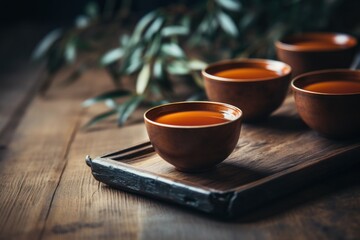 Minimal Style Chinese Tea in Cups on Rust AI Generated