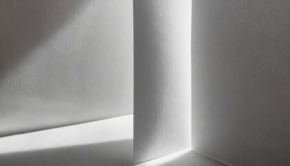  delicate interplay of light and shadows on two vertical sheets of textured white paper, elegantly laid on a soft gray table background, architecture interior   ,background with texture