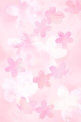 ピンク色の背景に大小の桜が舞う幻想的な縦長イラスト。水彩画を使用した春の背景素材。