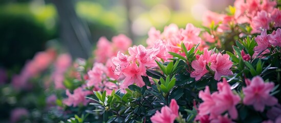Beautiful Pink Flowers and Lush Green Garden Blooming with Pink Flowers, Green Foliage, and Vibrant Garden Colors