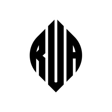 RUA circle letter logo design with circle and ellipse shape. RUA ellipse letters with typographic style. The three initials form a circle logo. RUA circle emblem abstract monogram letter mark vector.
