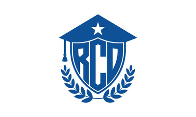 RCO three letter iconic academic logo design vector template. monogram, abstract, school, college, university, graduation cap symbol logo, shield, model, institute, educational, coaching canter, tech