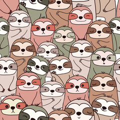 Cute sloth monkey cartoon seamless pattern © nalinee