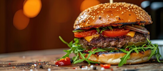 Burger Recipe Youtube thumbnail featuring a burger photo. - obrazy, fototapety, plakaty
