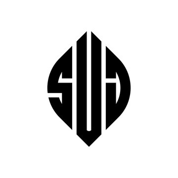 SUJ circle letter logo design with circle and ellipse shape. SUJ ellipse letters with typographic style. The three initials form a circle logo. SUJ circle emblem abstract monogram letter mark vector.