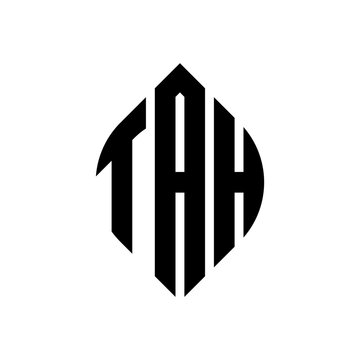 TAH circle letter logo design with circle and ellipse shape. TAH ellipse letters with typographic style. The three initials form a circle logo. TAH circle emblem abstract monogram letter mark vector.