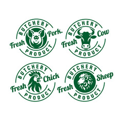 livestock farming set badge stamp vintage logo vector graphic illustration