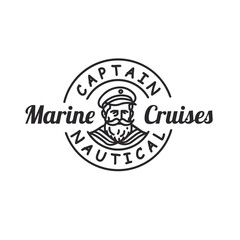 captain sailor simple outline line art vintage badge logo vector graphic illustration