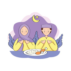 Vector illustration of breaking the fast in the month of Ramadan