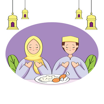 Vector illustration of breaking the fast in the month of Ramadan