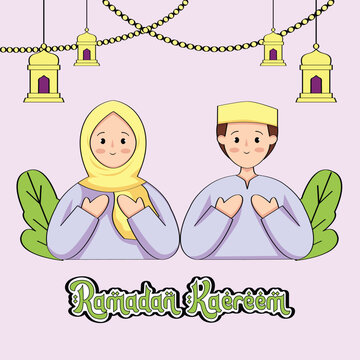 Ramadan Kareem vector illustration with Muslim couple illustration