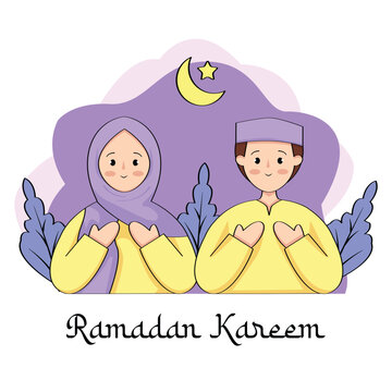 Ramadan Kareem vector illustration with Muslim couple illustration