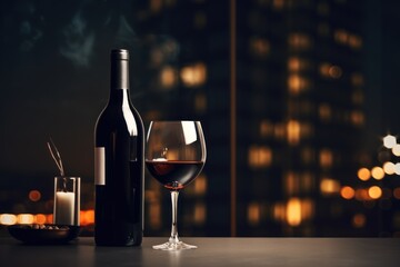 Minimal Style Wine Bottle and Wine Glass AI Generated