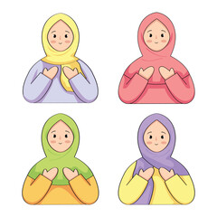 Muslim woman character avatar praying