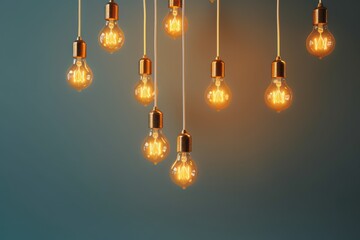 Creative Concept of Multiple Light Bulbs Floating Randomly AI Generated