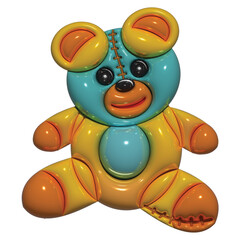 Inflated teddy bear toy with plasticine effect. 3d rendering illustration..