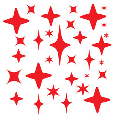 Red sparkles symbols vector. The set of original vector stars sparkle icon. Bright firework, decoration twinkle, shiny flash. Glowing light effect stars and bursts collection. Vector