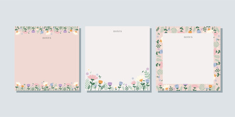 Spring memo notes concept print template. Pastel flat illustration. For spring letter, scrapbooking, invitation, greeting card. A4 format - obrazy, fototapety, plakaty