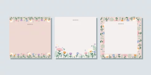 Tuinposter Spring memo notes concept print template. Pastel flat illustration. For spring letter, scrapbooking, invitation, greeting card. A4 format © mookamook