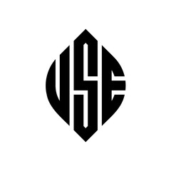 Obraz premium USE circle letter logo design with circle and ellipse shape. USE ellipse letters with typographic style. The three initials form a circle logo. USE circle emblem abstract monogram letter mark vector.