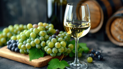 Glass of White Wine and Grapes
