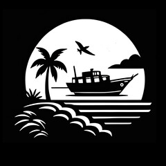 silhouette design traveling concept summer holliday travel sailing boat trip around the world