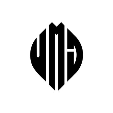 VMJ circle letter logo design with circle and ellipse shape. VMJ ellipse letters with typographic style. The three initials form a circle logo. VMJ circle emblem abstract monogram letter mark vector.