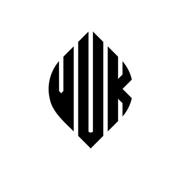 VUK circle letter logo design with circle and ellipse shape. VUK ellipse letters with typographic style. The three initials form a circle logo. VUK circle emblem abstract monogram letter mark vector.