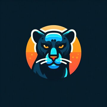 Flat minimal colourful logo illustration of panther, isolated background