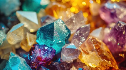 Close-up view of various jewels, mineral gems, and crystals for backgrounds, Ai Generated