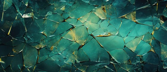 Captivating abstract texture featuring green colored cracked and damaged glass, creating a unique and textured background, Ai Generated.
