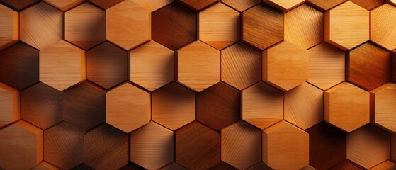 A captivating abstract backdrop featuring hexagonal geometric patterns in wood, ideal for creating a unique and visually appealing banner illustration, Ai Generated.