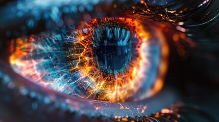 Detailed close-up of a digital eye, showcasing an abstract retina and pupil, Ai Generated