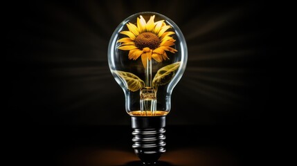The fusion of a sunflower within a light bulb, representing a concept of innovative and fresh ideas, Ai Generated