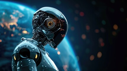 A robot AI, powered by artificial intelligence, in harmony with the Earth, symbolizing technology for the planet, Ai Generated