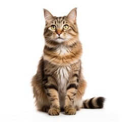 Fototapeta premium An elegant cat stands out distinctly on a crisp white backdrop, Ai Generated