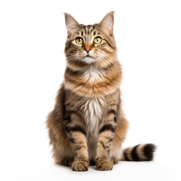 An elegant cat stands out distinctly on a crisp white backdrop, Ai Generated