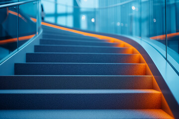 Blue-Toned Stairs with Glass Balustrade
