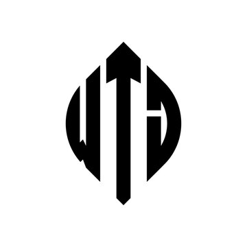 WTJ circle letter logo design with circle and ellipse shape. WTJ ellipse letters with typographic style. The three initials form a circle logo. WTJ circle emblem abstract monogram letter mark vector.